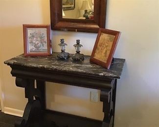 Antique entry table with marble top ( top has been repaired)