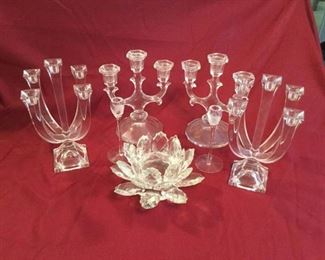 Cut Crystal Candle Holders and Lotus Flower Dish https://ctbids.com/#!/description/share/191809