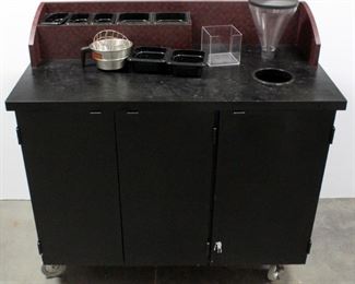 Condiment Station on Wheels, 47"H x 50"W x 26.5"D with 3 Doors and Condiment Holders