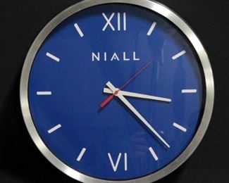 Niall Branded Wall Clock by American Time, "Deep Blue" 16" Diameter