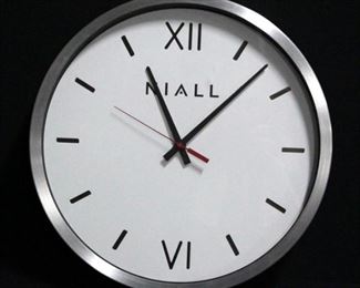 Niall Branded Wall Clock by American Time, White With Silver Case 16" Diameter