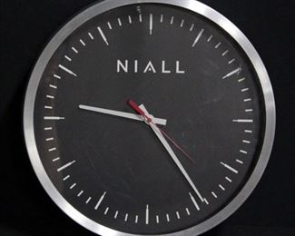 Niall Branded Wall Clock by American Time, Black with Silver Case 16" Diameter