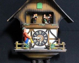 E Schmeckenbecher Regula Cuckoo Clock With Dancing Couple and Horn Blower