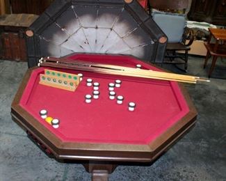 Bumper Billiards Table, Includes 11 Balls, 5 Cue Sticks, Cue Rack and Table Cover, 30"H x 50.5"W Hexagonal Table