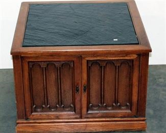 Wood With Faux Stone Insert and Two Door Compartment 20"H x 28"W x 28"D