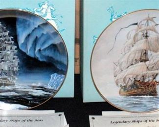 Legendary Ships Of the Sea Collector's Plates, With COA's, In Original Boxes, Qty 10, And 2 Wall Hanging Plate Holders