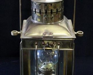 Neptune Brass Hurricane Lamp In Enclosed Glass And Brass Lantern Box