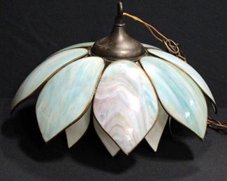 Lotus Style Brass And Colored Glass Hanging Light, Hardwired