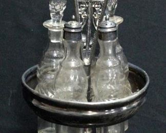 Antique Cruet Set with Five Bottles and Spinning Rack