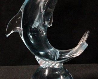 Glass Dolphin Blue Tint, 7.5" Tall