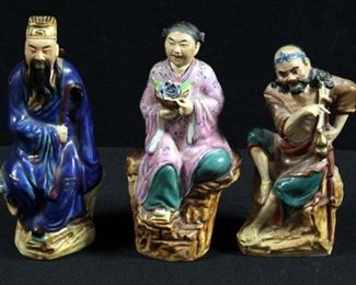 Three Oriental Ceramic Figurines Range 7"-8" Tall