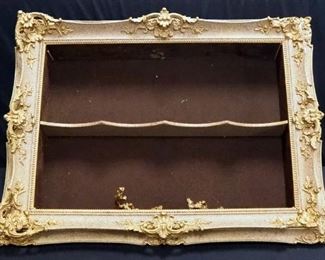 Ornate Wood Frame With Shelf in Middle, 33"H x 43"W x 8.5"D