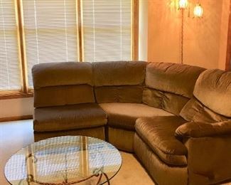 3 Piece Sectional Sofa & Glass Top Coffee Table