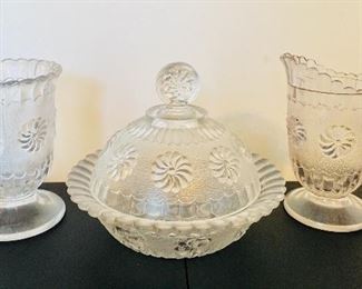EAPG Bryce Brothers Glass Co's 3 Pc. Roman Rosette Table Set