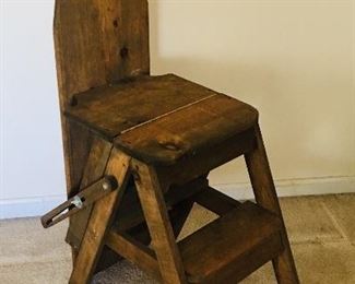 Antique Bachelors Convertible Chair Wood Wooden Ironing Board & Stepstool 