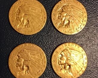 1908, 1909 & Two 1912 • $2&1/2 Indian Head Gold Coins ~ Gold Pieces 