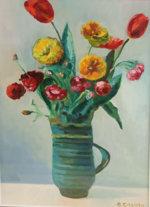 A CALATO Signed Oil On Canvas Floral Still
