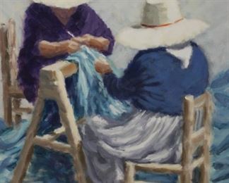 DIANE LIETZ Signed Oil On Canvas Women Weavers