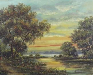 FR Nolan Signed Oil On Canvas River Landscape