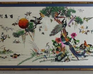 Framed Chinese Embroidery On Silk Of Exotic Birds