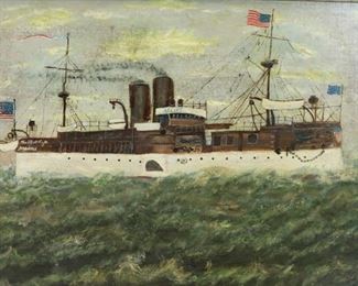 Merle Harvey Oil On Board Battleship Maine