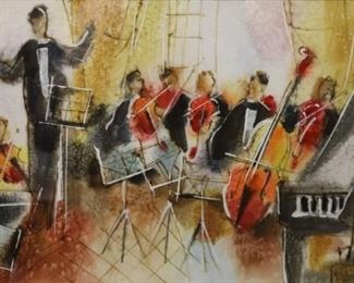 Michael Rozenvain Signed Watercolor Of Orchestra