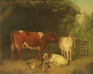 UNSIGNED Oil On Canvas Farm Animals