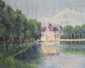 UNSIGNED Oil On Canvas House On Lake