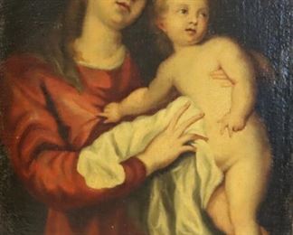 UNSIGNED Oil On Canvas Madonna Child