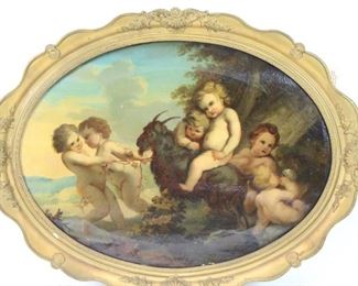 UNSIGNED Oil On Canvas Putto With Goat