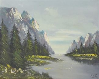 V ROOY Sgd Oil On Canvas Mountains