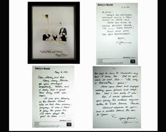 Jim Berry Framed and Signed Cartoon Accompanied by 2 Jim Berry Letters on Berry's World Letterhead
