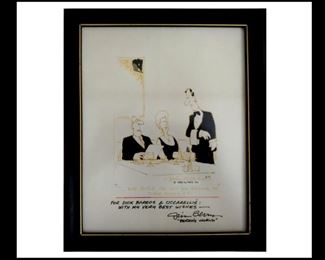Jim Berry Signed and Framed Cartoon; " Can we get an order of Pork Rinds" Comes with 2 Jim Berry Hand Written Letters