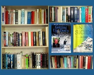 Small Sample of the Large Collection of Books including Many Good Cookbooks, some early ones. Signed Ken Venturri Book, John Steinbeck, Herman Wouk, F. Scott Fitzgerald, Joseph Conrad, Tom Clancy and Many More