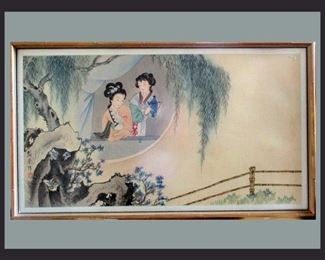 Lovely Geisha Signed Watercolor on Linen