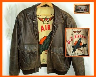 Really Cool Old Flight Wear Leather Flight Jacket. Inset Showing the Lining with Great Graphics, Stating U.2. Air Farces