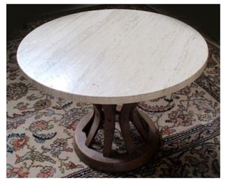 Small Marble Top Table with Wooden Base