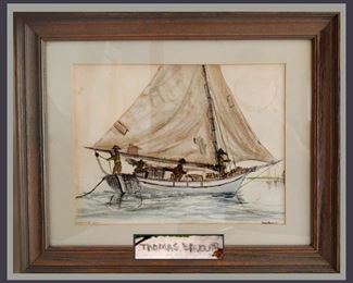 Thomas Balovar Signed Watercolor Titled "Bahama Sloop"