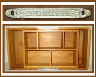 Brass Captain's Quarters Plaque and Adjustable Wooden Box