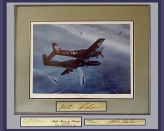 Wonderful Signed and Numbered Lithograph by Mike Machat, Also Signed by the Pilots William Skeeter Hudson and Carl S. Fraser who crewed together in 1948 flying the P61B Black Widow. Comes with COA