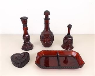 6 Piece Cape Cod Ruby Decanter, Tray, Dinner Bell, etc.
