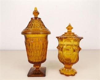2 Amber Lidded Compotes
