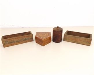 4 Antique Wood Cheese, Bone Inlayed, etc. Boxes
