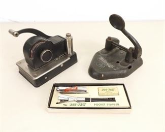 Vintage Office Protectograph, Pocket Stapler, and Hole Punch
