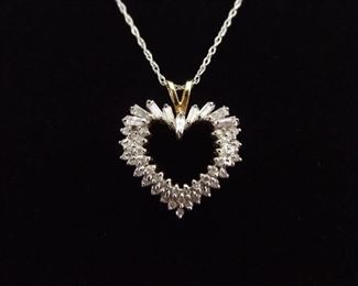 10k Gold 3.5 Carat Total Weight Diamond Heart Pendant Necklace
