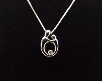 14k White Gold Mother Child Diamond Accented Pendant Necklace
