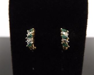 14k Yellow Gold Emerald Diamond Accented Post Earrings
