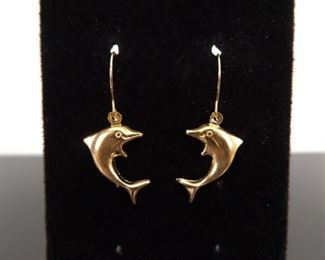 14k Yellow Gold Dolphin Hook Earrings
