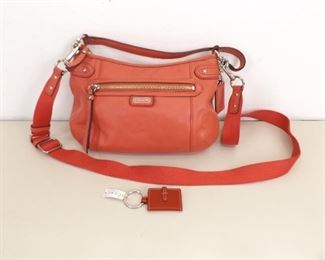 Coral COACH Daisy Leather Crossbody Handbag and Picture Frame Keyfob
