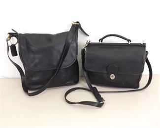 2 Vintage Black Leather COACH Willis Bag, and Flap Handbag
